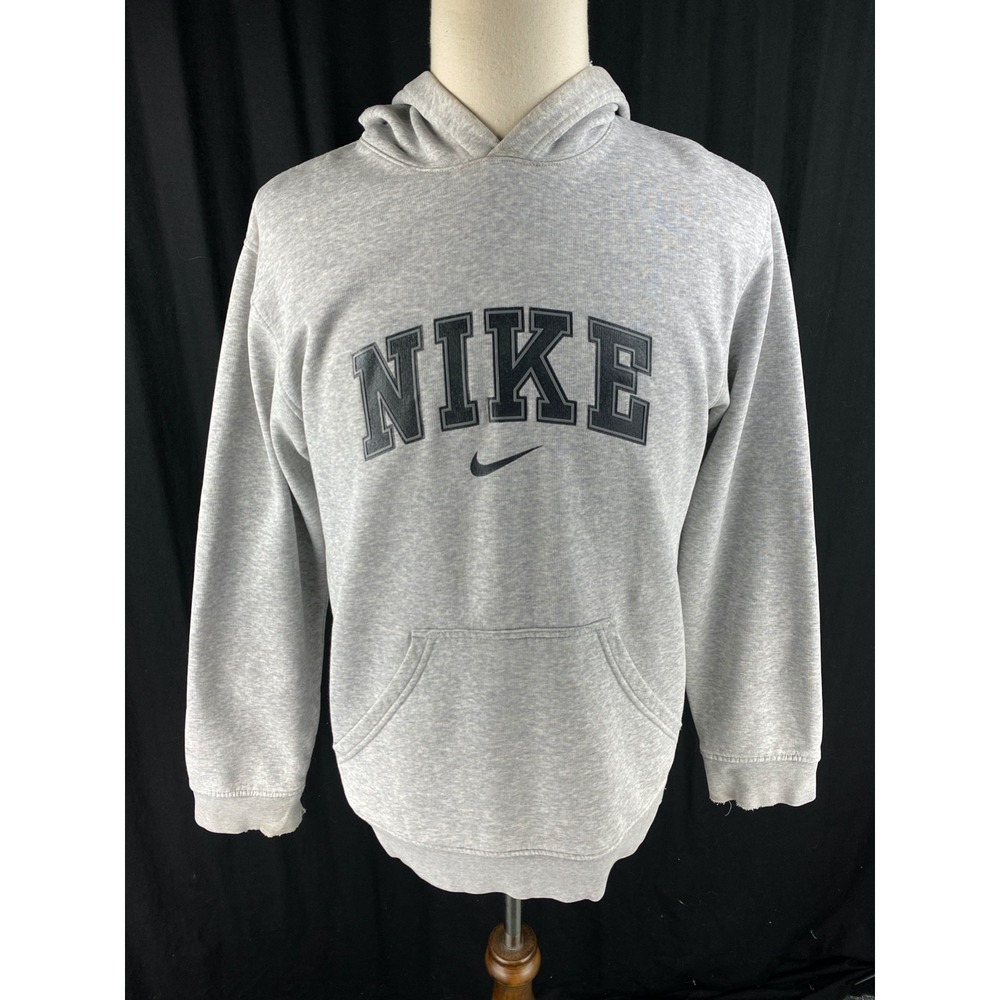 Nike Mens M Spellout Center Swoosh Y2K Vtg Hoodie Sweatshirt‎ Heather Gray